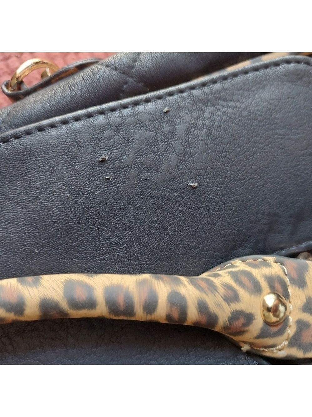 Joanel Quilted & Plain Black & Faux Leopard Trim Handbag (Large) - Picture 14 of 16